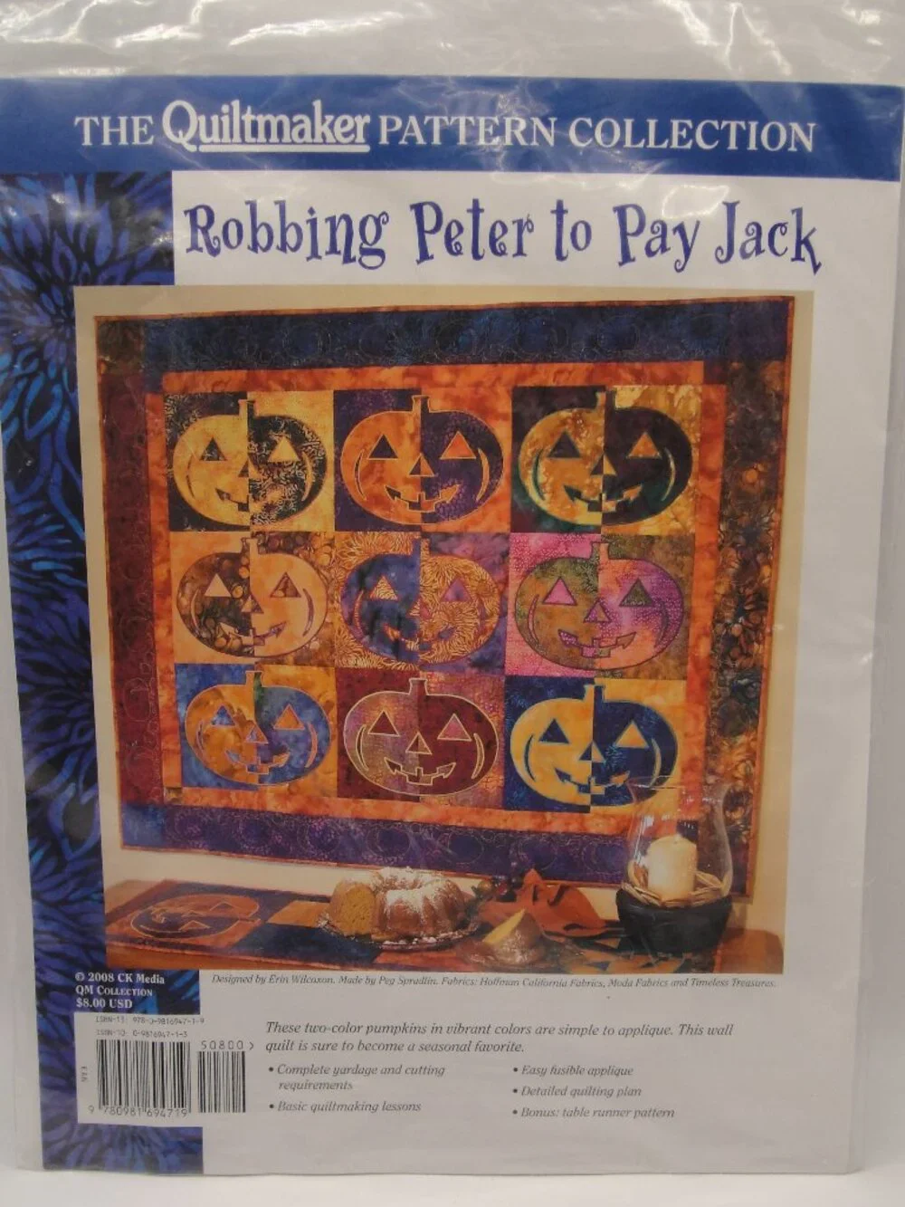 Robbing Peter To Pay Jack Halloween Wall Quilt Pattern - Erin Wilcoxon 2008 NOS